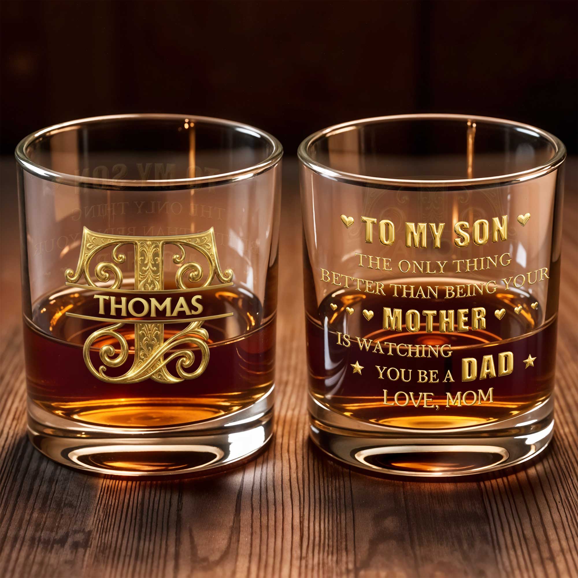 To My Son Better Than Being Your Mother Gold Monogram - Personalized Custom Whiskey Glass - SON221_RWG