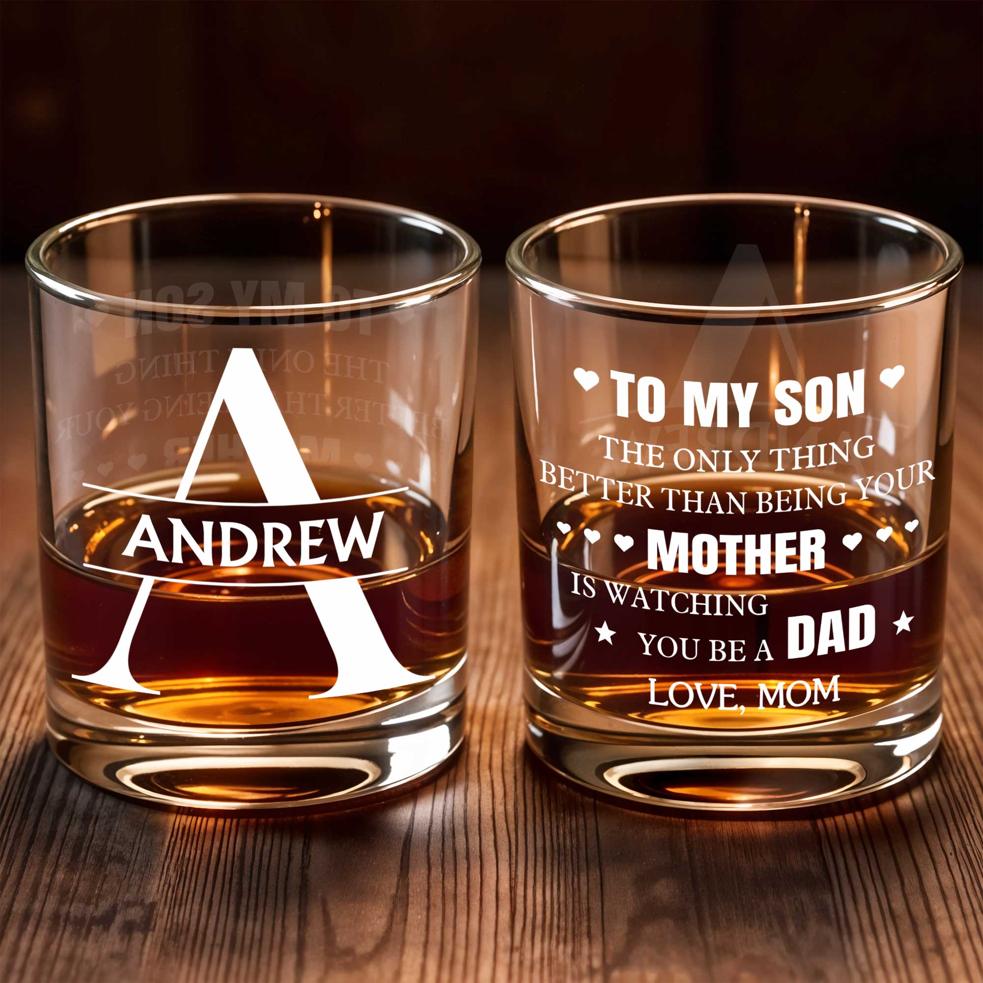 To My Son The Only Thing Better Monogram Split Letter - Personalized Custom Whiskey Glass - SON222_RWG