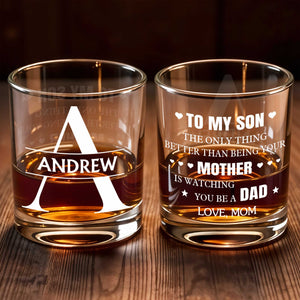 To My Son The Only Thing Better Monogram Split Letter - Personalized Custom Whiskey Glass - SON222_RWG