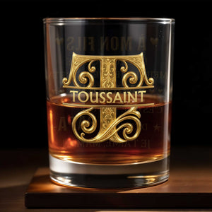 À Mon Fils Monogram With 3D Golden Initial And French Text - Personalized Custom Whiskey Glass - SON224_RWG