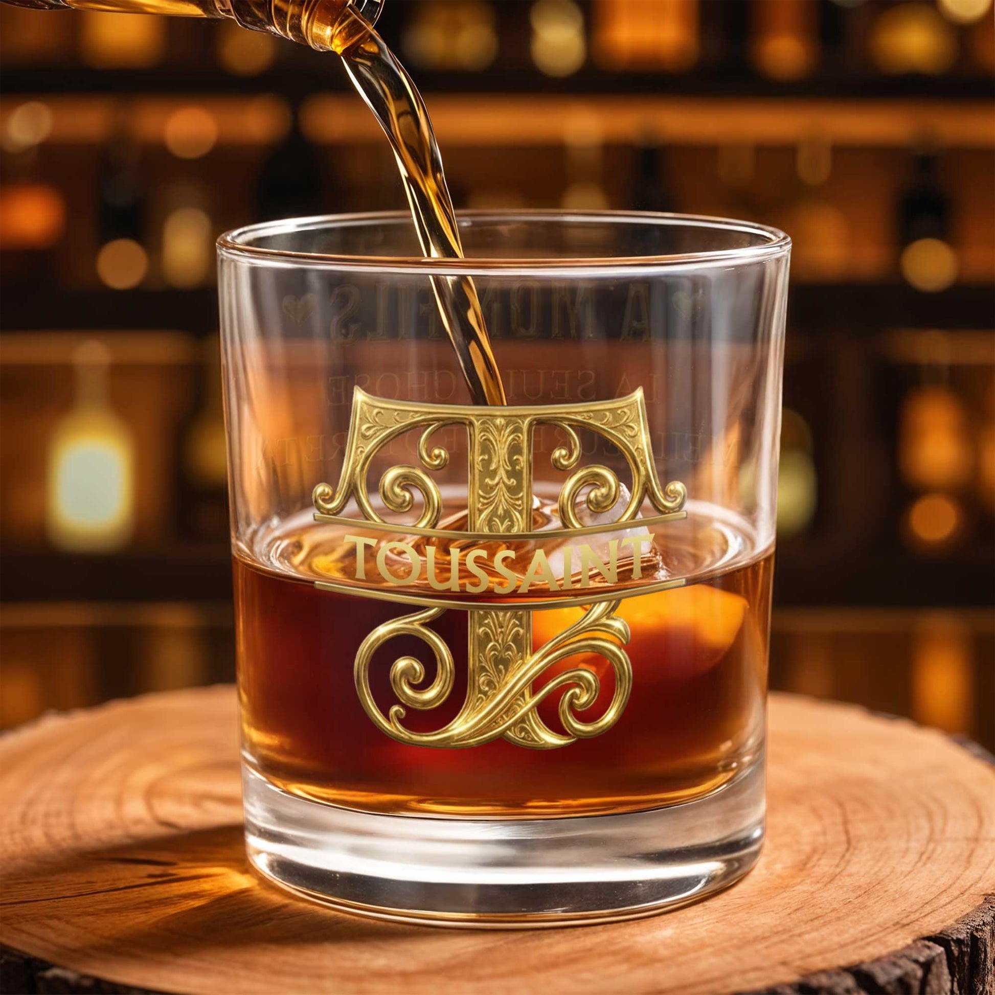 À Mon Fils Monogram With 3D Golden Initial And French Text - Personalized Custom Whiskey Glass - SON224_RWG