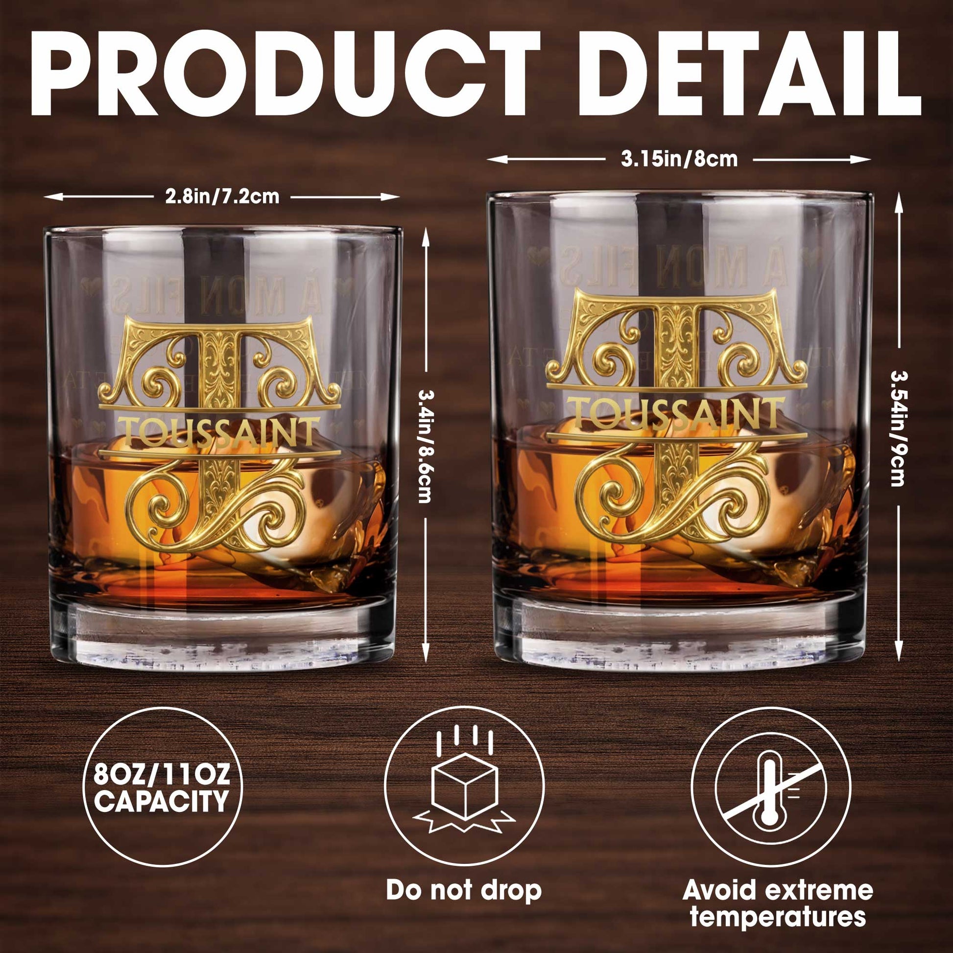 À Mon Fils Monogram With 3D Golden Initial And French Text - Personalized Custom Whiskey Glass - SON224_RWG