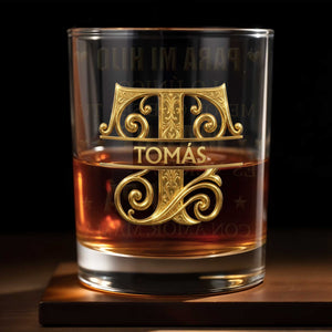 Para Mi Hijo Monogram Initial With 3D Golden Custom Name - Personalized Custom Whiskey Glass - SON225_RWG