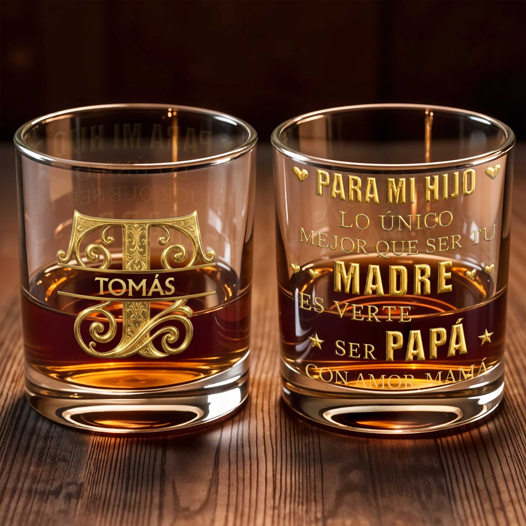 Para Mi Hijo Monogram Initial With 3D Golden Custom Name - Personalized Custom Whiskey Glass - SON225_RWG