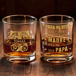 Para Mi Hijo Monogram Initial With 3D Golden Custom Name - Personalized Custom Whiskey Glass - SON225_RWG