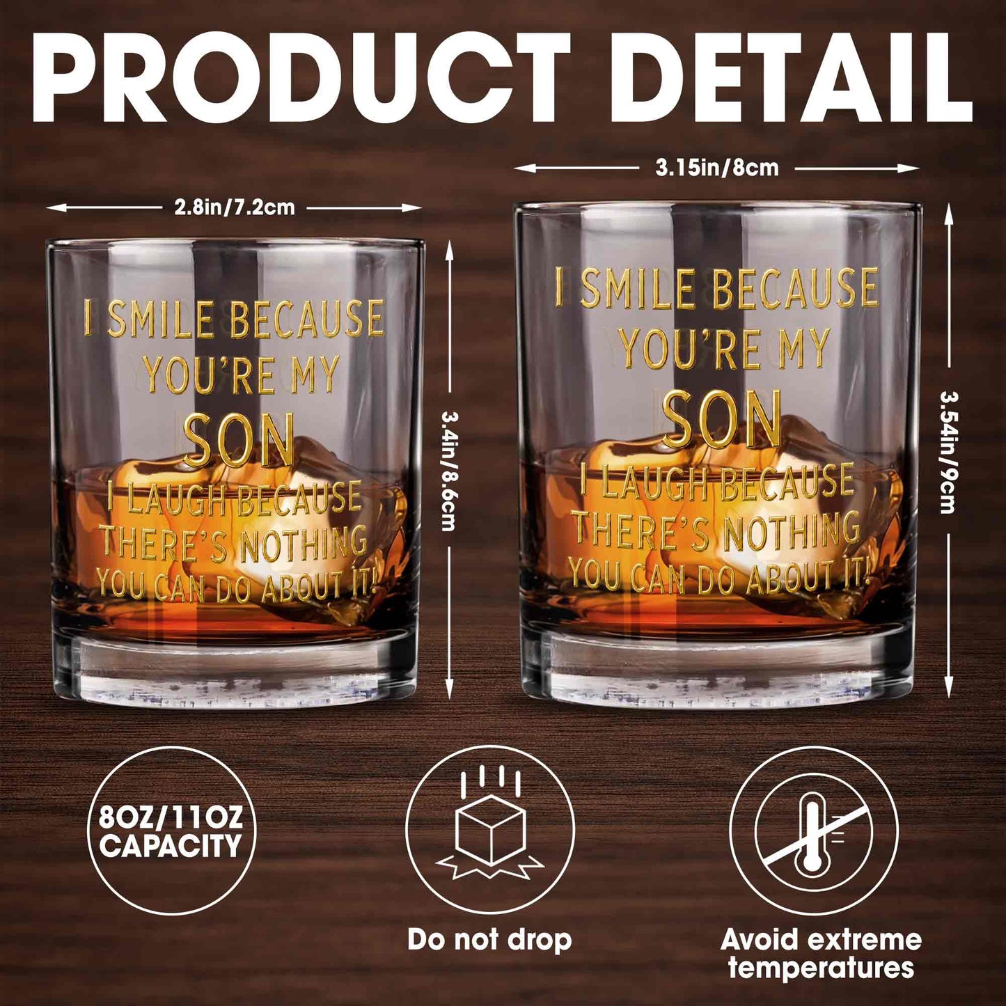 I Smile Because You Are My Son Funny Golden Text - Personalized Custom Whiskey Glass - SON226_RWG