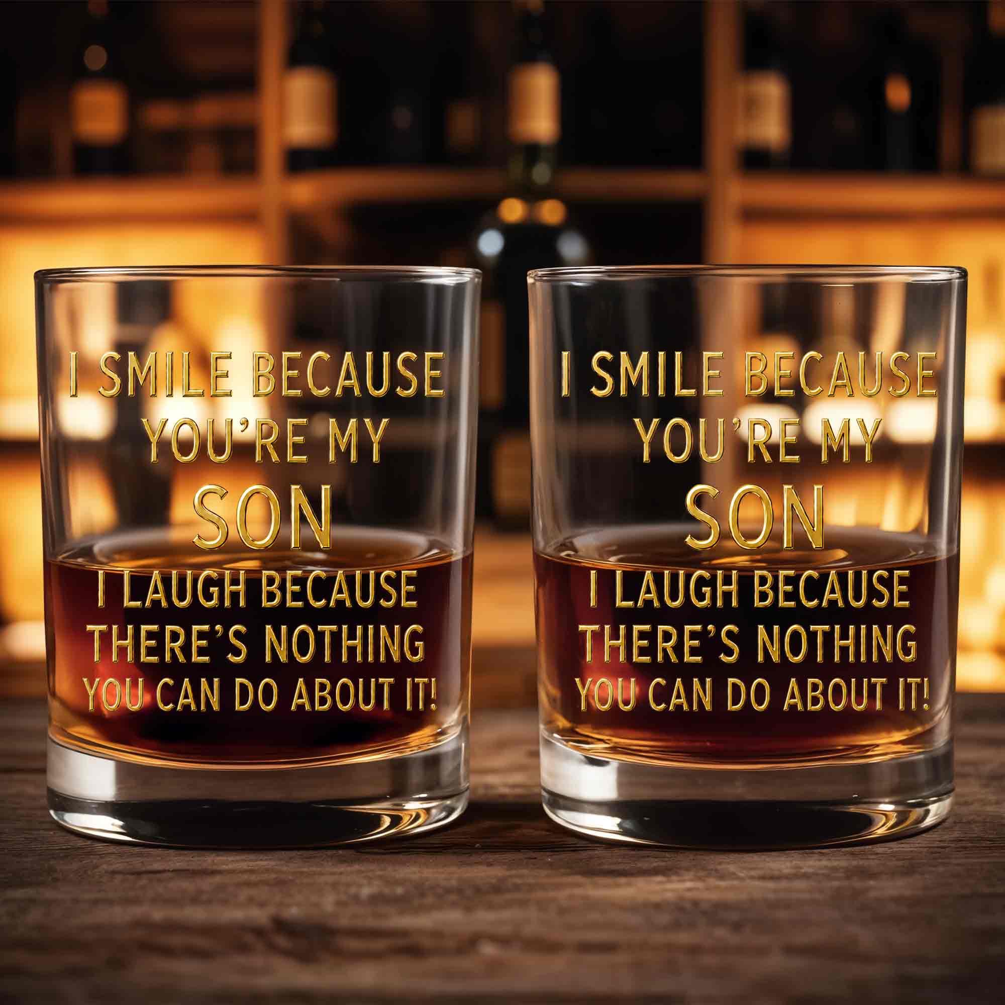 I Smile Because You Are My Son Funny Golden Text - Personalized Custom Whiskey Glass - SON226_RWG