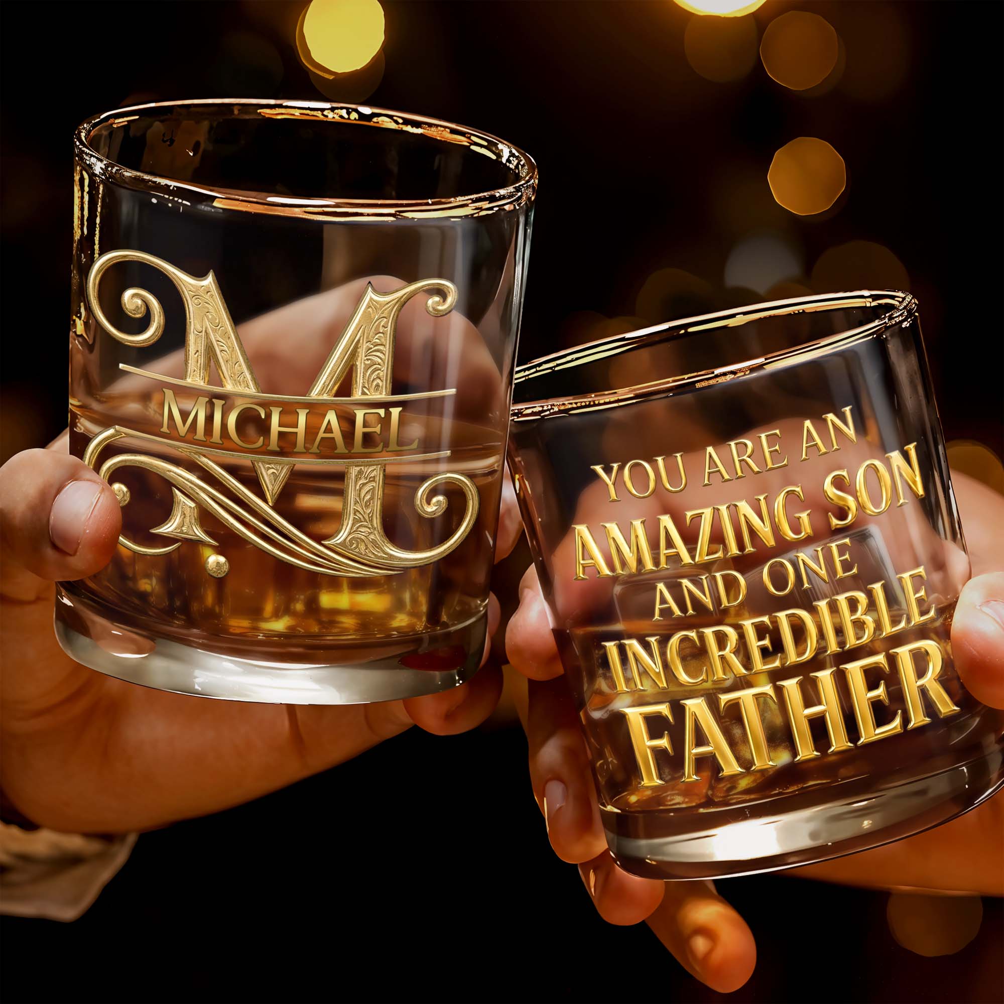 You Are An Amazing Son And One Incredible Father 3D Golden Alphabet Art - Personalized Custom Whiskey Glass - SON230_RWG