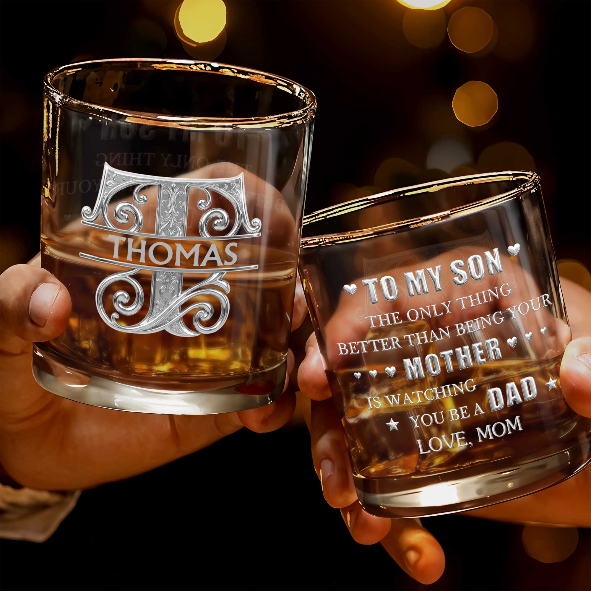 Sophisticated Monogram Spirit Design With Custom Initial And Filigree Details - Personalized Custom Whiskey Glass - SON232_RWG