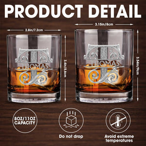 Sophisticated Monogram Spirit Design With Custom Initial And Filigree Details - Personalized Custom Whiskey Glass - SON232_RWG