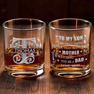 Sophisticated Monogram Spirit Design With Custom Initial And Filigree Details - Personalized Custom Whiskey Glass - SON232_RWG
