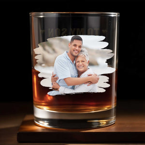 To My Son Custom Photo Glass With Hearts - Personalized Custom Whiskey Glass - SON233_RWG