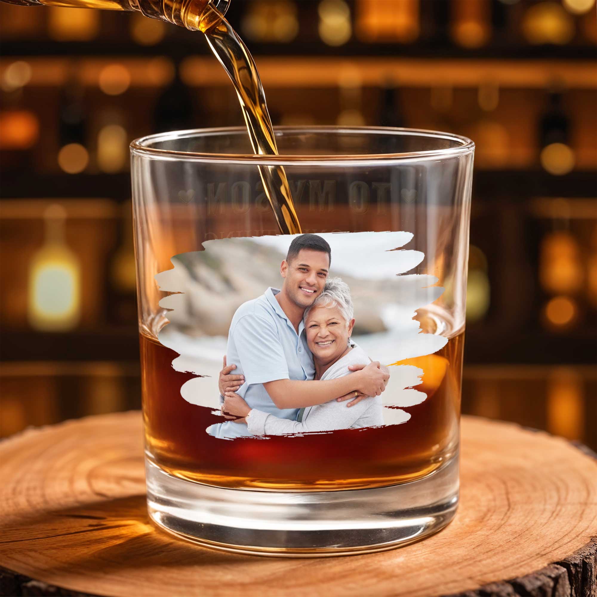 To My Son Custom Photo Glass With Hearts - Personalized Custom Whiskey Glass - SON233_RWG