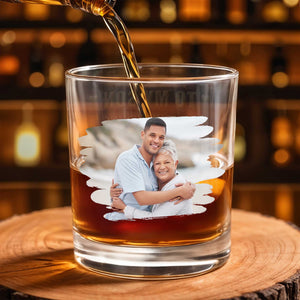 To My Son Custom Photo Glass With Hearts - Personalized Custom Whiskey Glass - SON233_RWG