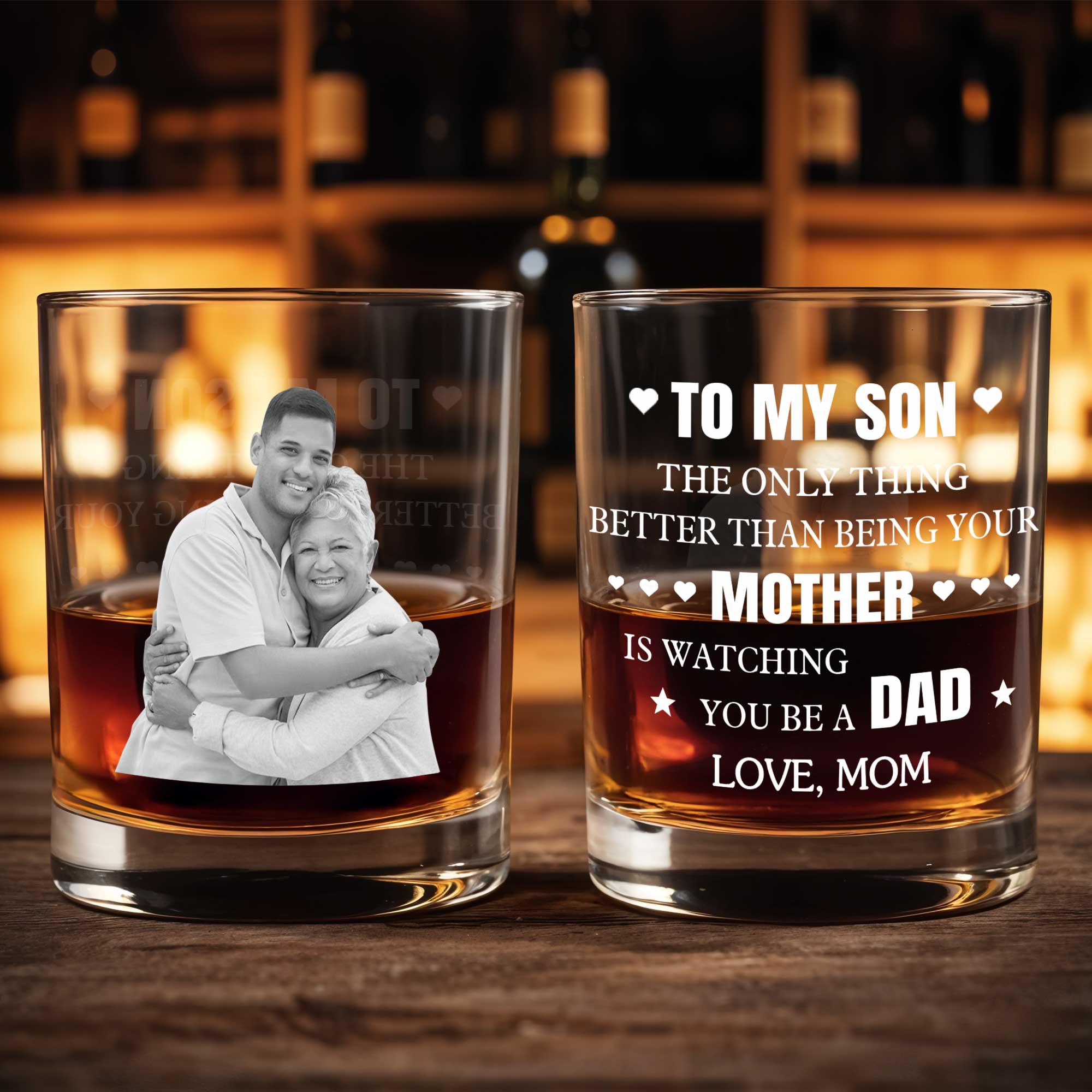 To My Son The Thing Better Looks On You Custom Photo - Personalized Custom Whiskey Glass - SON234_RWG