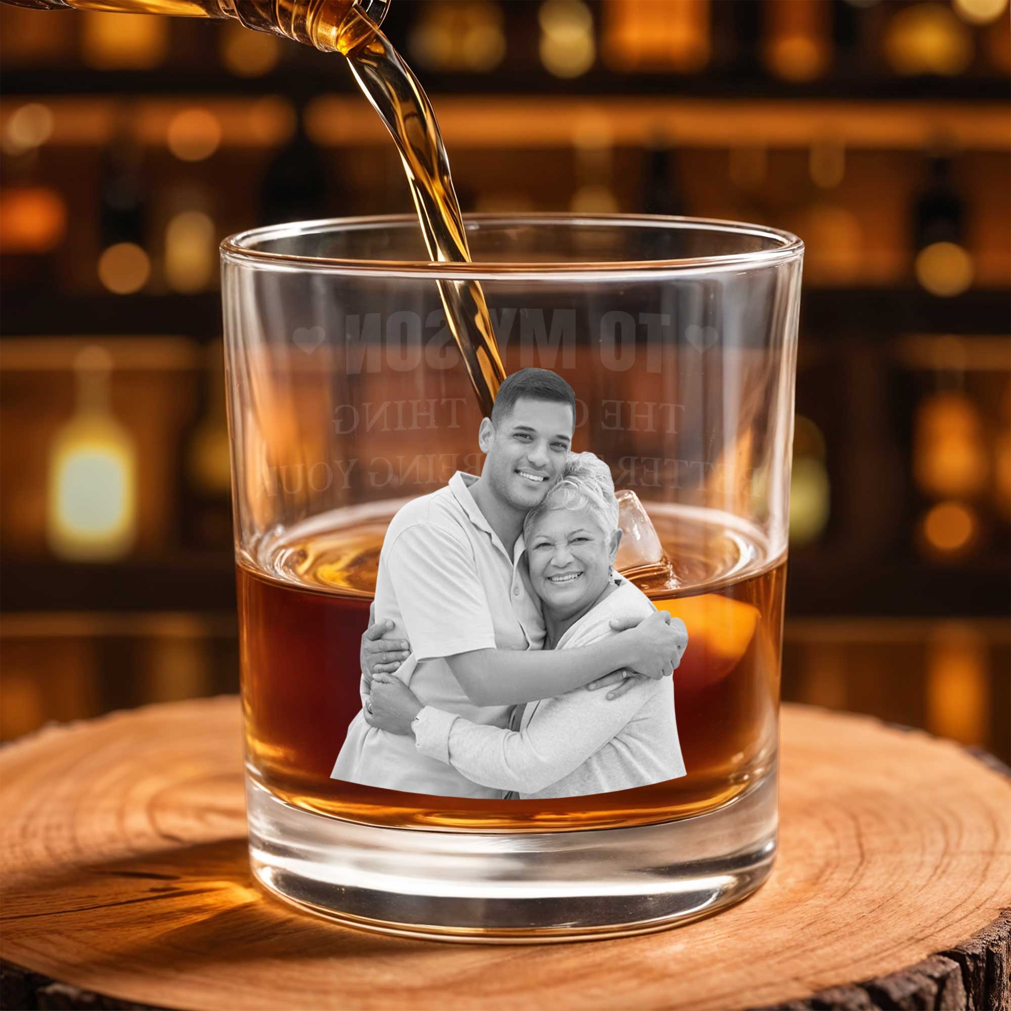 To My Son The Thing Better Looks On You Custom Photo - Personalized Custom Whiskey Glass - SON234_RWG