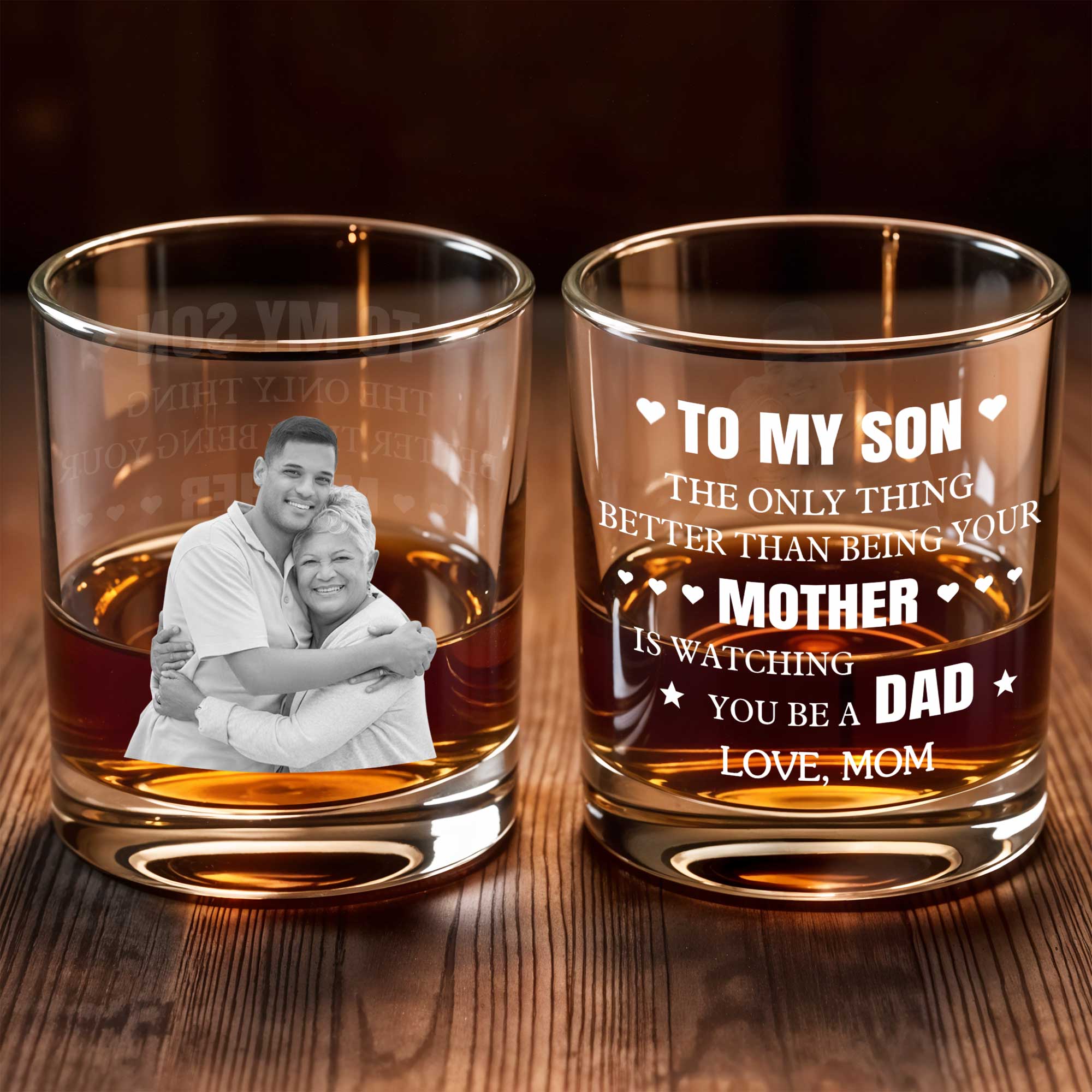 To My Son The Thing Better Looks On You Custom Photo - Personalized Custom Whiskey Glass - SON234_RWG