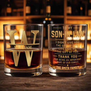 To My Son I Am Always With You Golden Monogram Initial - Personalized Custom Whiskey Glass - SON235_RWG