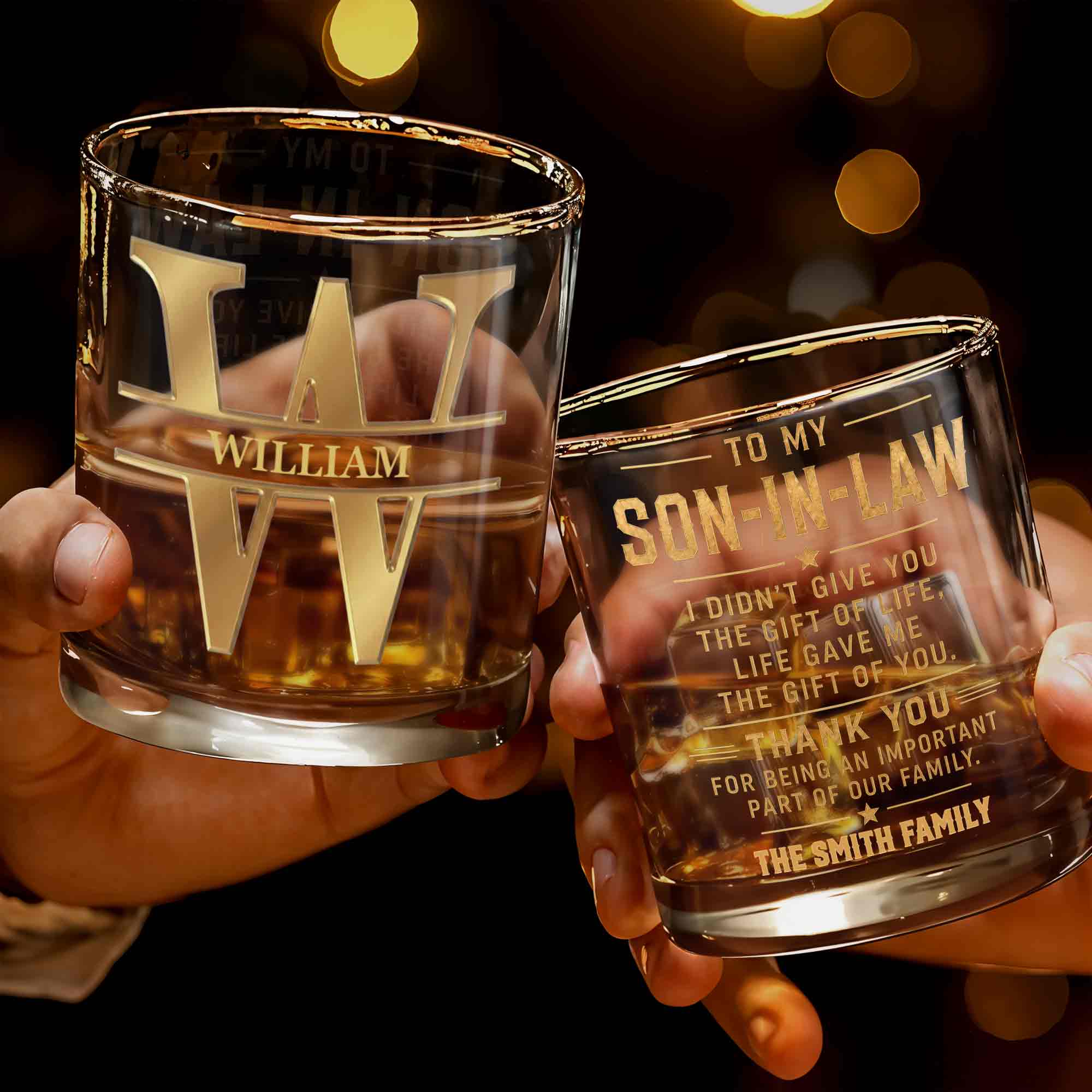 To My Son I Am Always With You Golden Monogram Initial - Personalized Custom Whiskey Glass - SON235_RWG