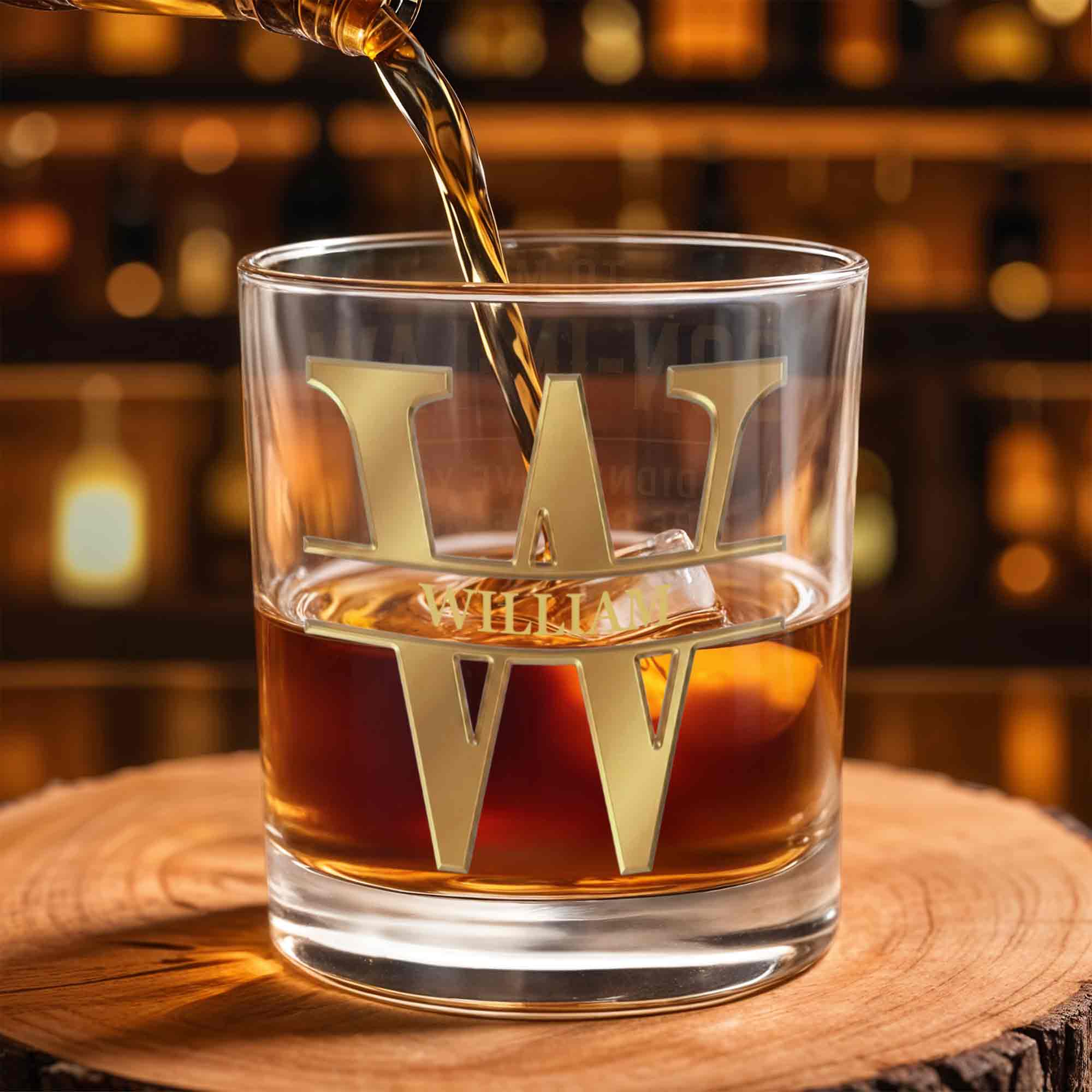 To My Son I Am Always With You Golden Monogram Initial - Personalized Custom Whiskey Glass - SON235_RWG