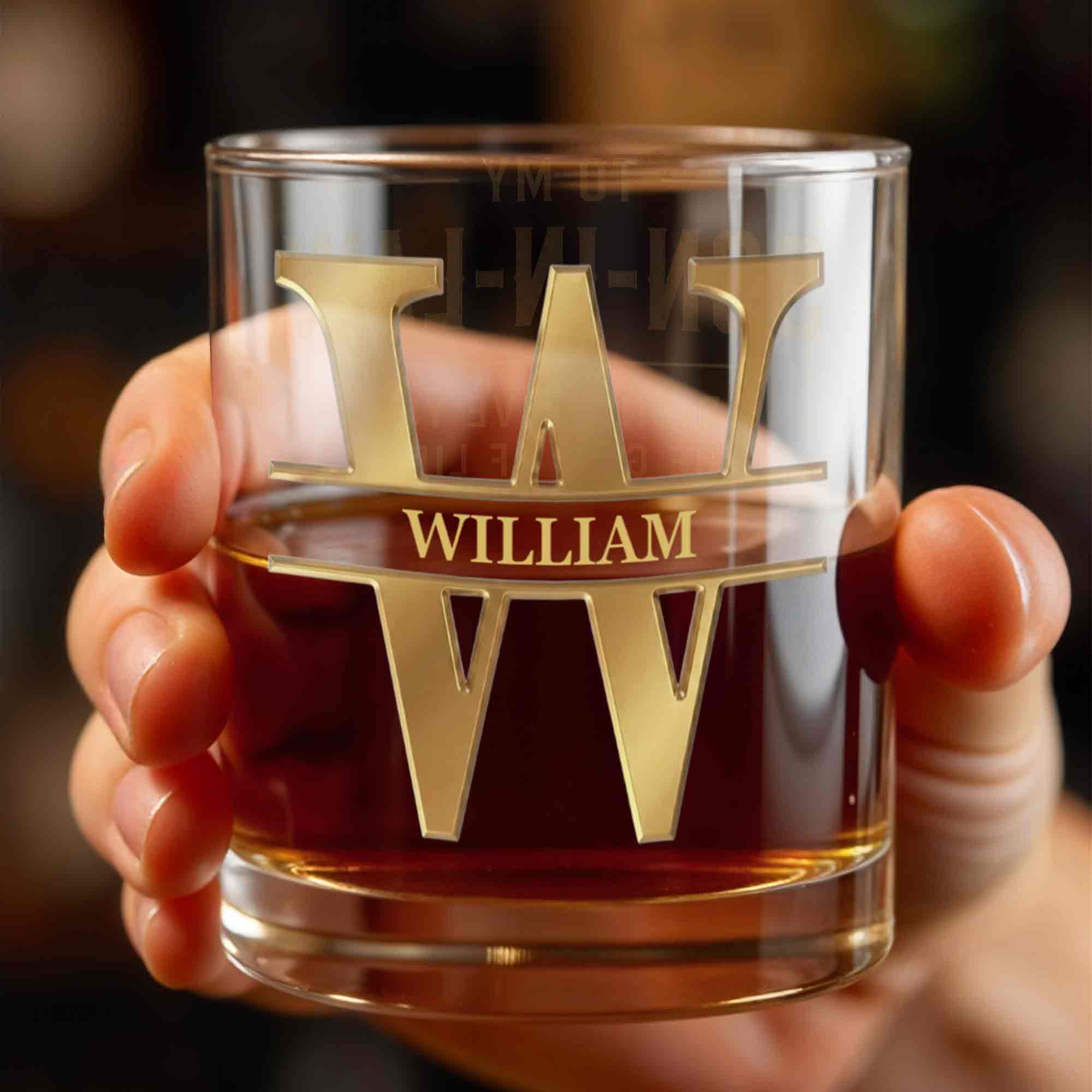 To My Son I Am Always With You Golden Monogram Initial - Personalized Custom Whiskey Glass - SON235_RWG