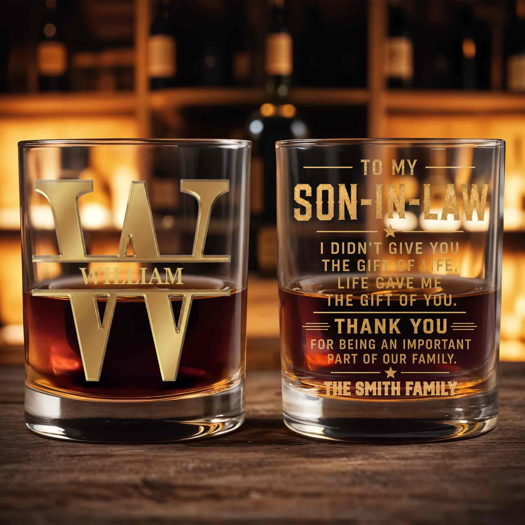 To My Son I Am Always With You Golden Monogram Initial - Personalized Custom Whiskey Glass - SON235_RWG