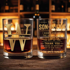 To My Son I Am Always With You Golden Monogram Initial - Personalized Custom Whiskey Glass - SON235_RWG
