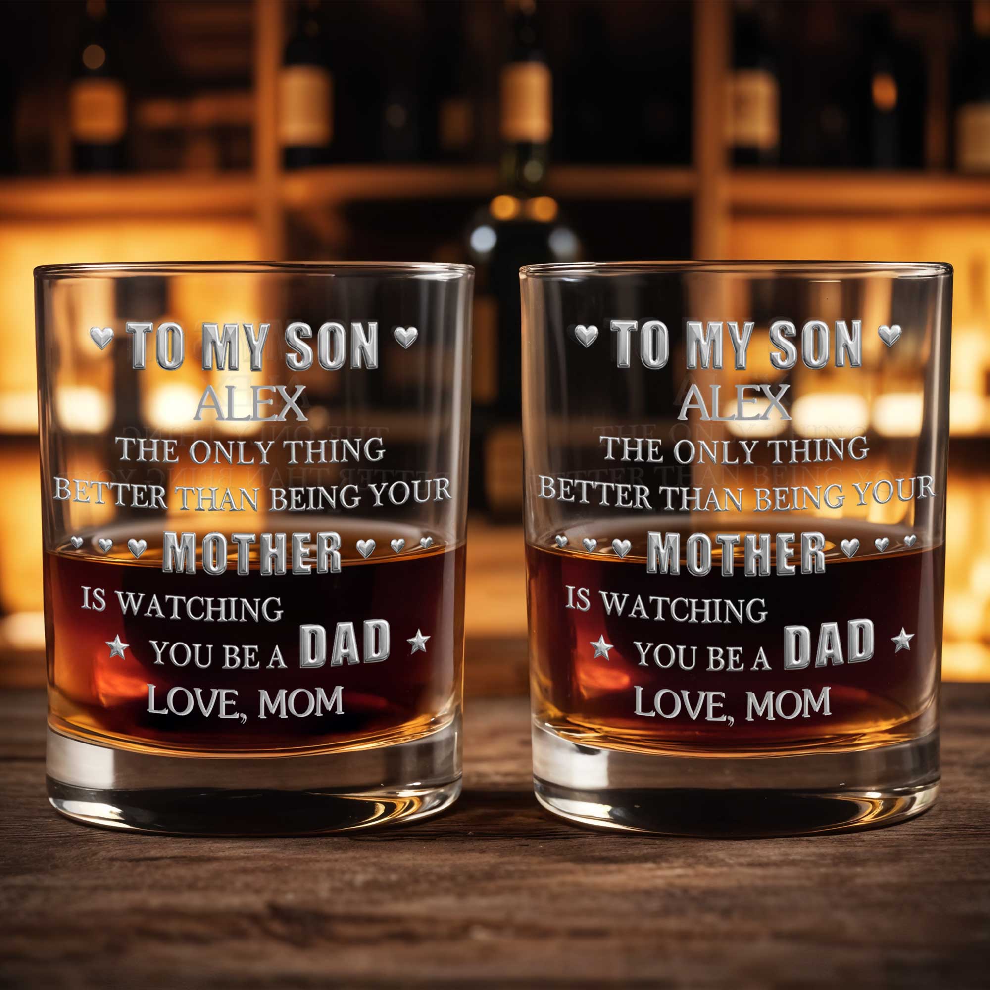 To My Son Better Than Being Mother Watching You Be Dad Hearts - Personalized Custom Whiskey Glass - SON237_RWG