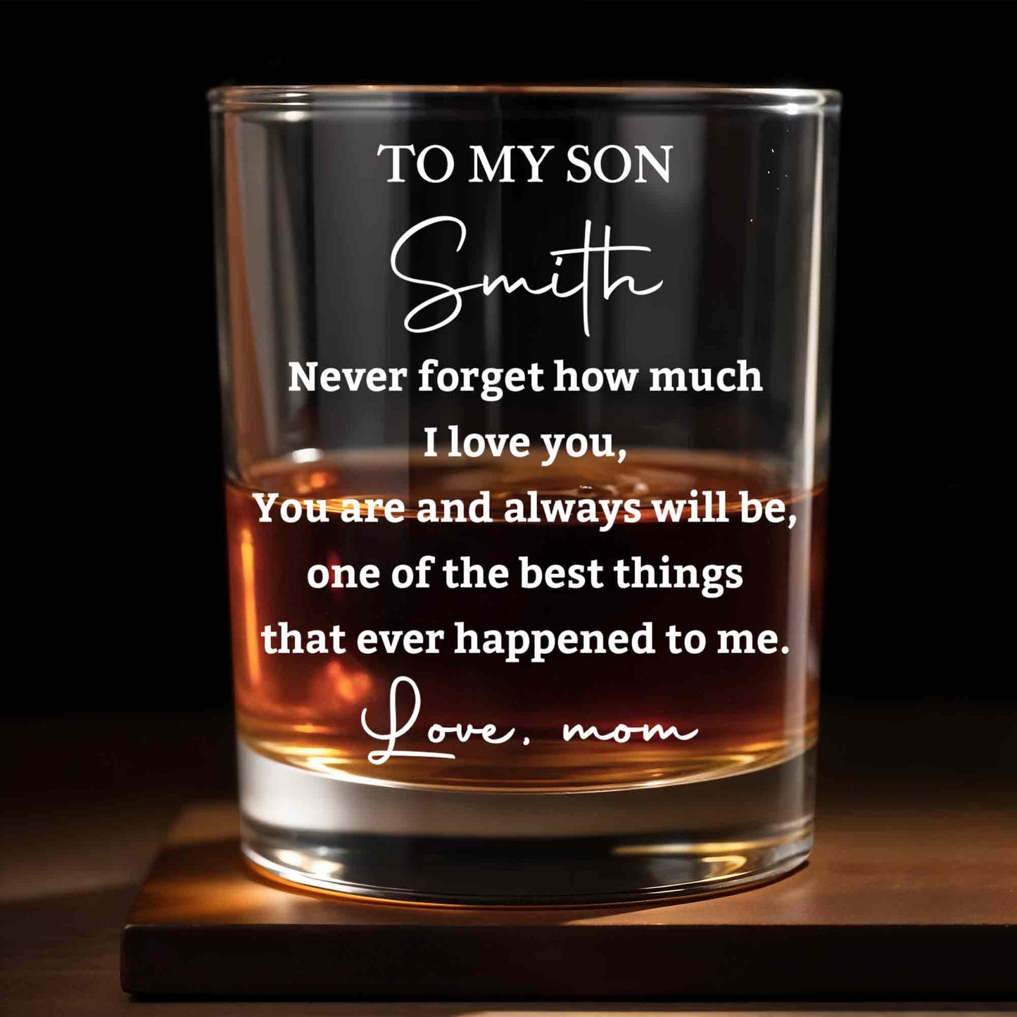 To My Son Never Forget How Much I Love You Heart Custom Name - Personalized Custom Whiskey Glass - SON239_RWG