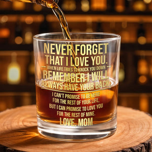 Never Forget That I Love You Custom Golden Alphabet Art Love Mom - Personalized Custom Whiskey Glass - SON246_RWG