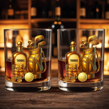 Celebrate Your Love For Golf With An Elegant Whiskey Glass - Personalized Custom Whiskey Glass - SPORT022_RWG
