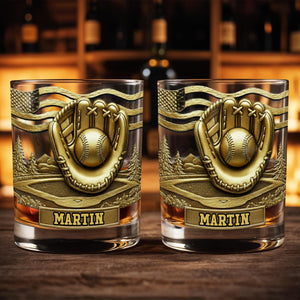 Baseball Glove And Scenic Mountains Whiskey Glass - Personalized Custom Whiskey Glass - SPORT068_RWG