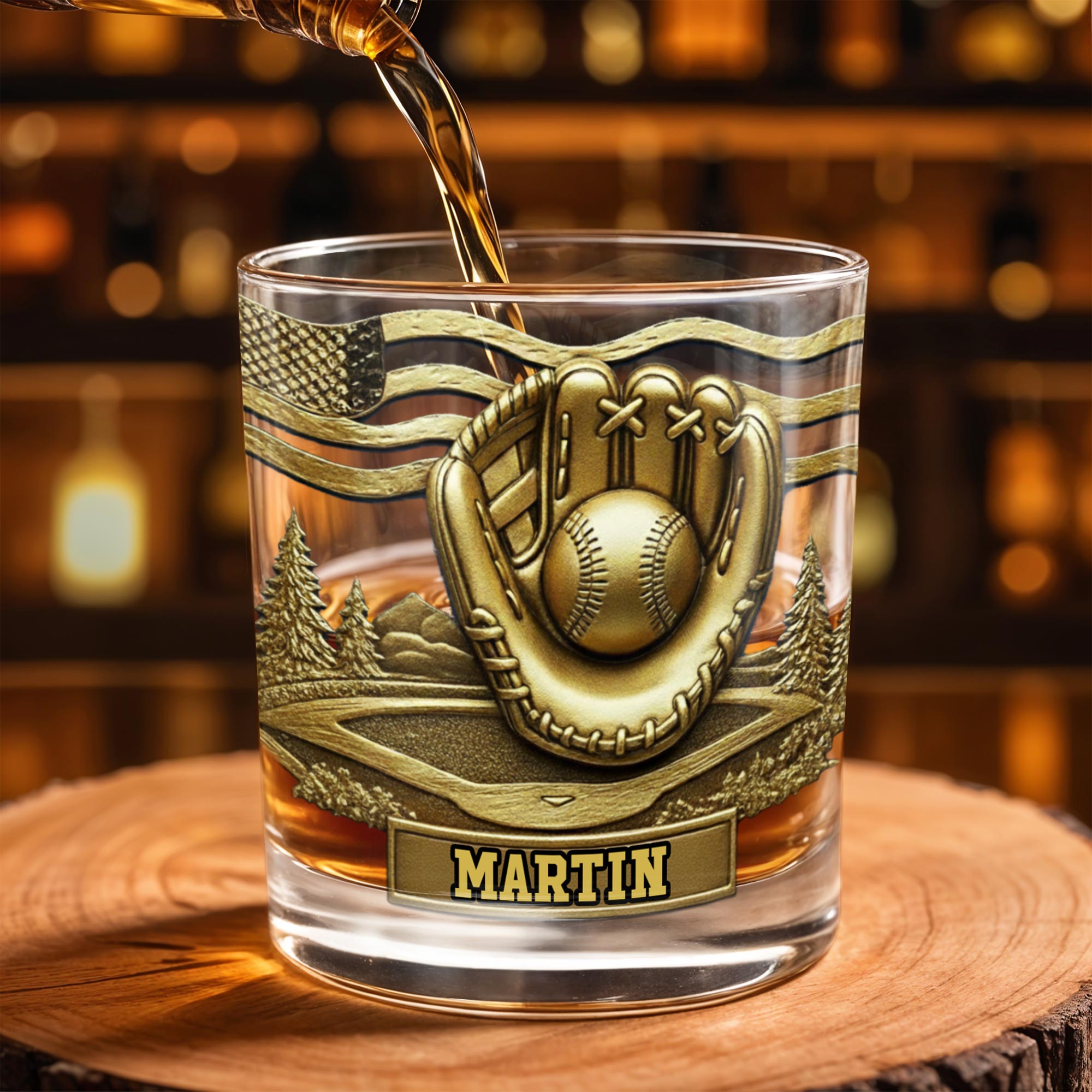 Baseball Glove And Scenic Mountains Whiskey Glass - Personalized Custom Whiskey Glass - SPORT068_RWG