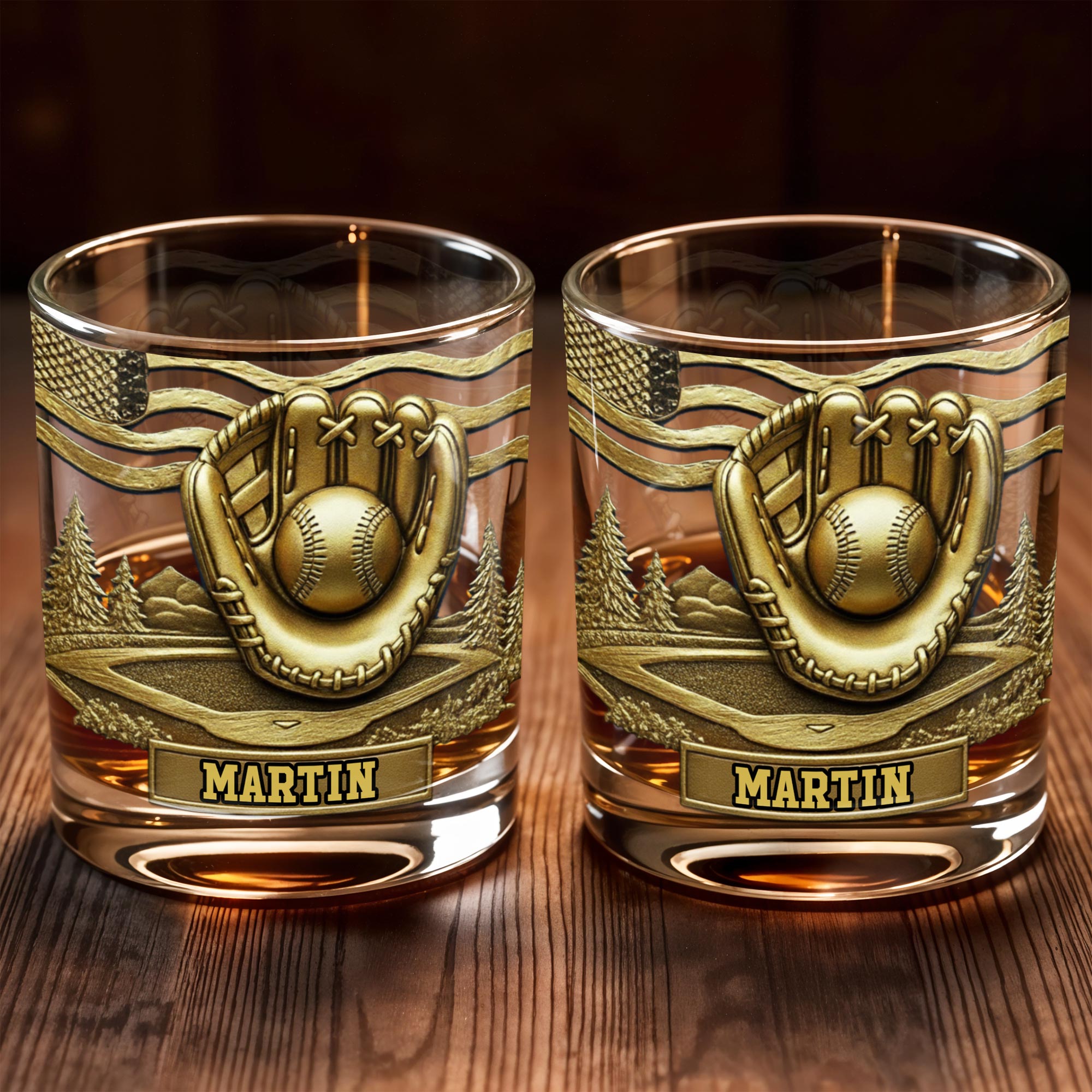Baseball Glove And Scenic Mountains Whiskey Glass - Personalized Custom Whiskey Glass - SPORT068_RWG