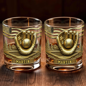 Baseball Glove And Scenic Mountains Whiskey Glass - Personalized Custom Whiskey Glass - SPORT068_RWG