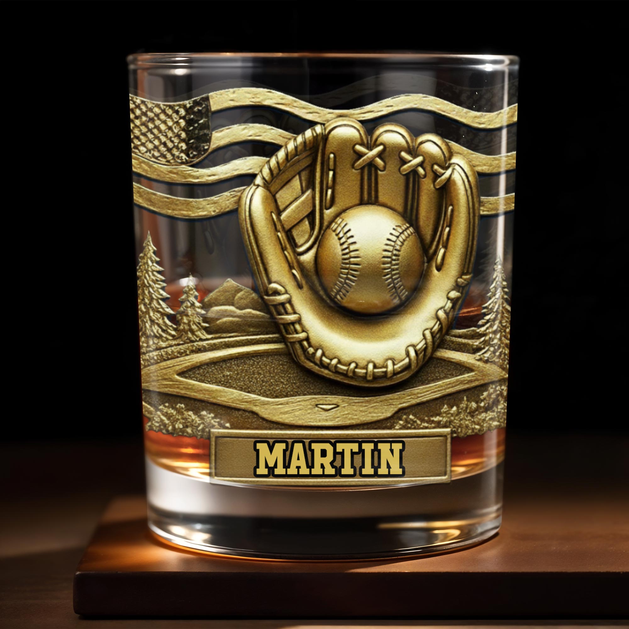 Baseball Glove And Scenic Mountains Whiskey Glass - Personalized Custom Whiskey Glass - SPORT068_RWG