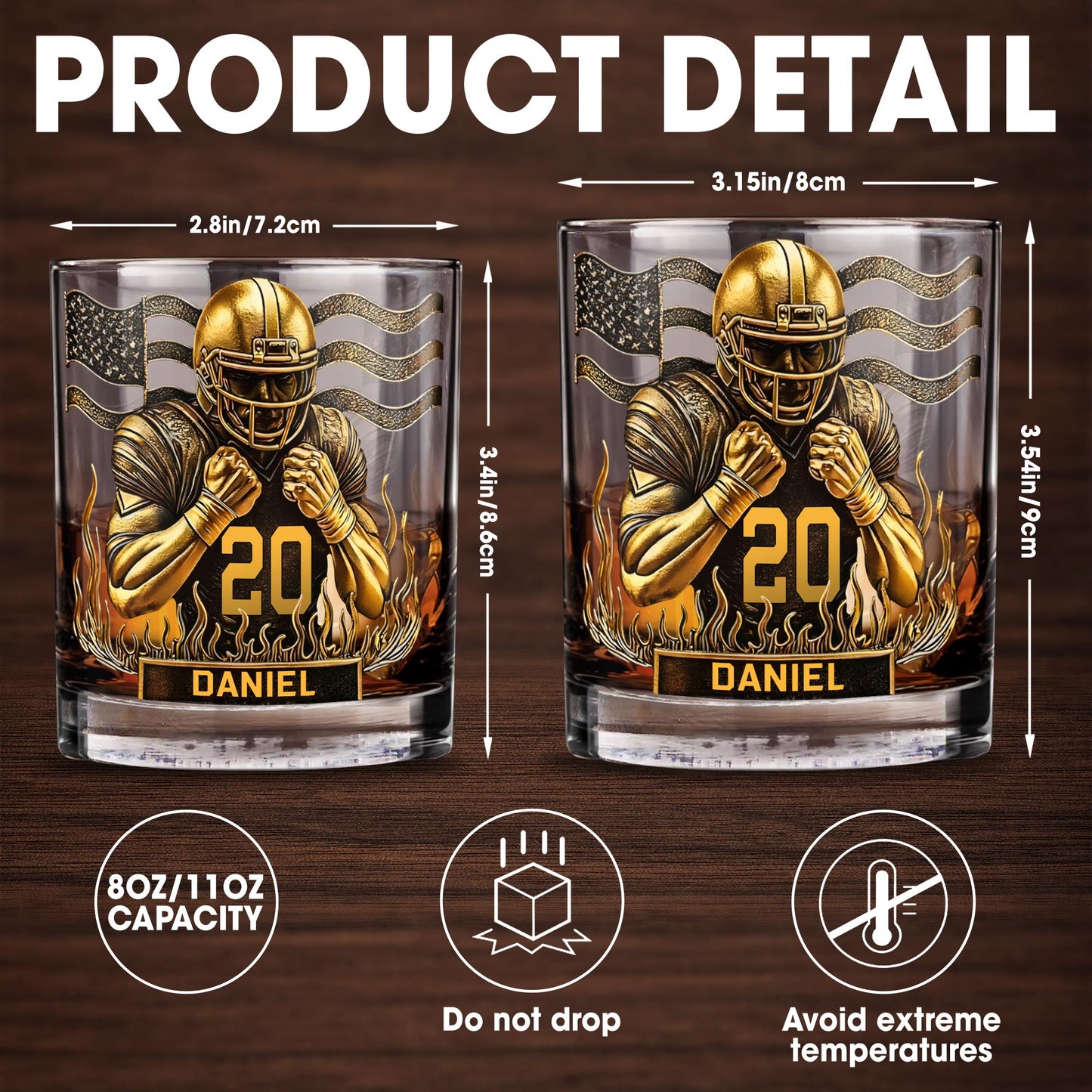 Celebrate Favorite Moments With Football Player And American Flag Design - Personalized Custom Whiskey Glass - SPORT072_RWG