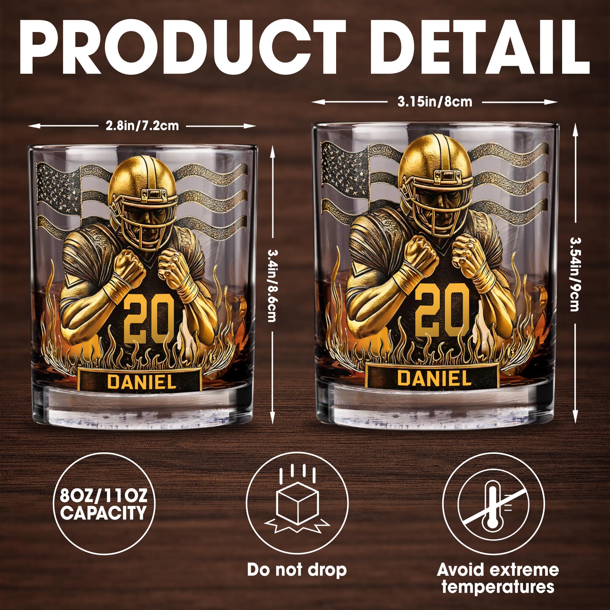 Celebrate Favorite Moments With Football Player And American Flag Design - Personalized Custom Whiskey Glass - SPORT072_RWG