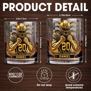 Celebrate Favorite Moments With Football Player And American Flag Design - Personalized Custom Whiskey Glass - SPORT072_RWG