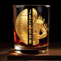3D Golden Football Player On Fire With Personalized Name And Ball - Personalized Custom Whiskey Glass - SPORT104_RWG