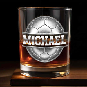 Soccer Ball Design With Custom Name And 3D Effects - Personalized Custom Whiskey Glass - SPORT108_RWG