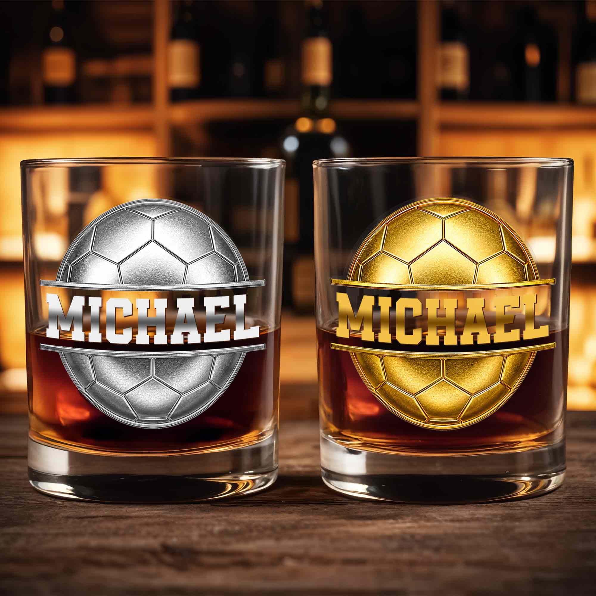 Soccer Ball Design With Custom Name And 3D Effects - Personalized Custom Whiskey Glass - SPORT108_RWG
