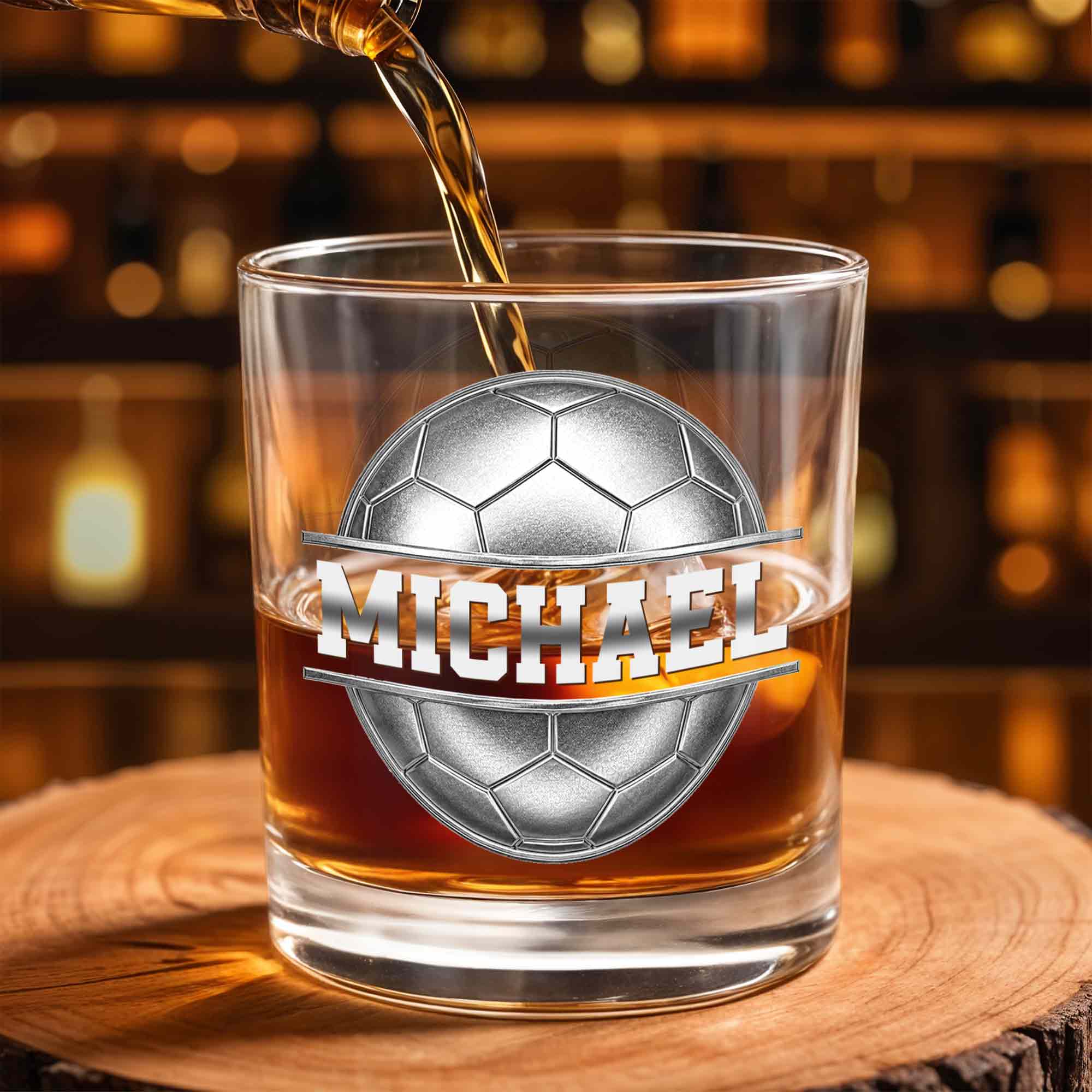 Soccer Ball Design With Custom Name And 3D Effects - Personalized Custom Whiskey Glass - SPORT108_RWG