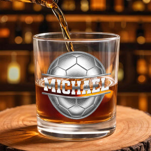 Soccer Ball Design With Custom Name And 3D Effects - Personalized Custom Whiskey Glass - SPORT108_RWG