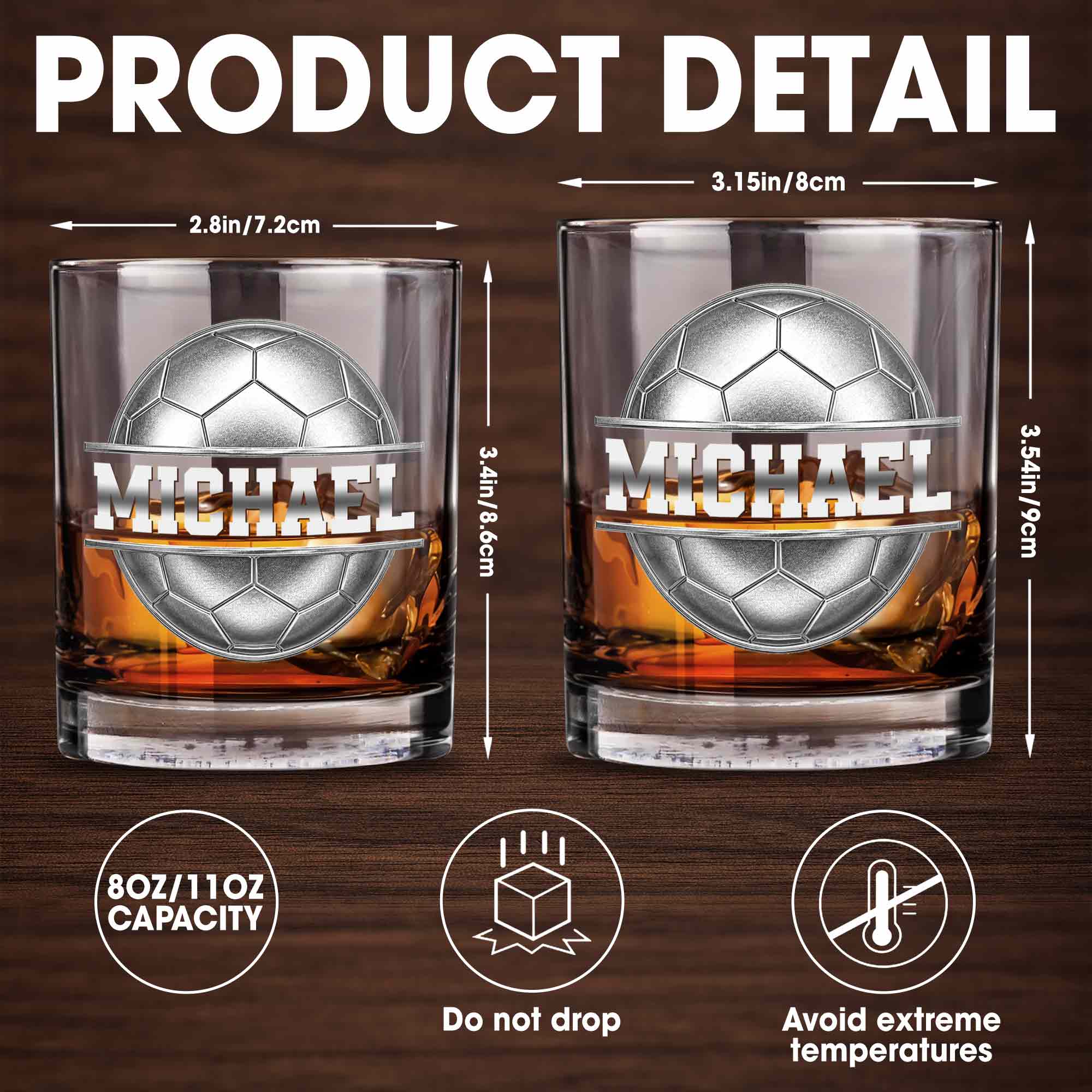 Soccer Ball Design With Custom Name And 3D Effects - Personalized Custom Whiskey Glass - SPORT108_RWG
