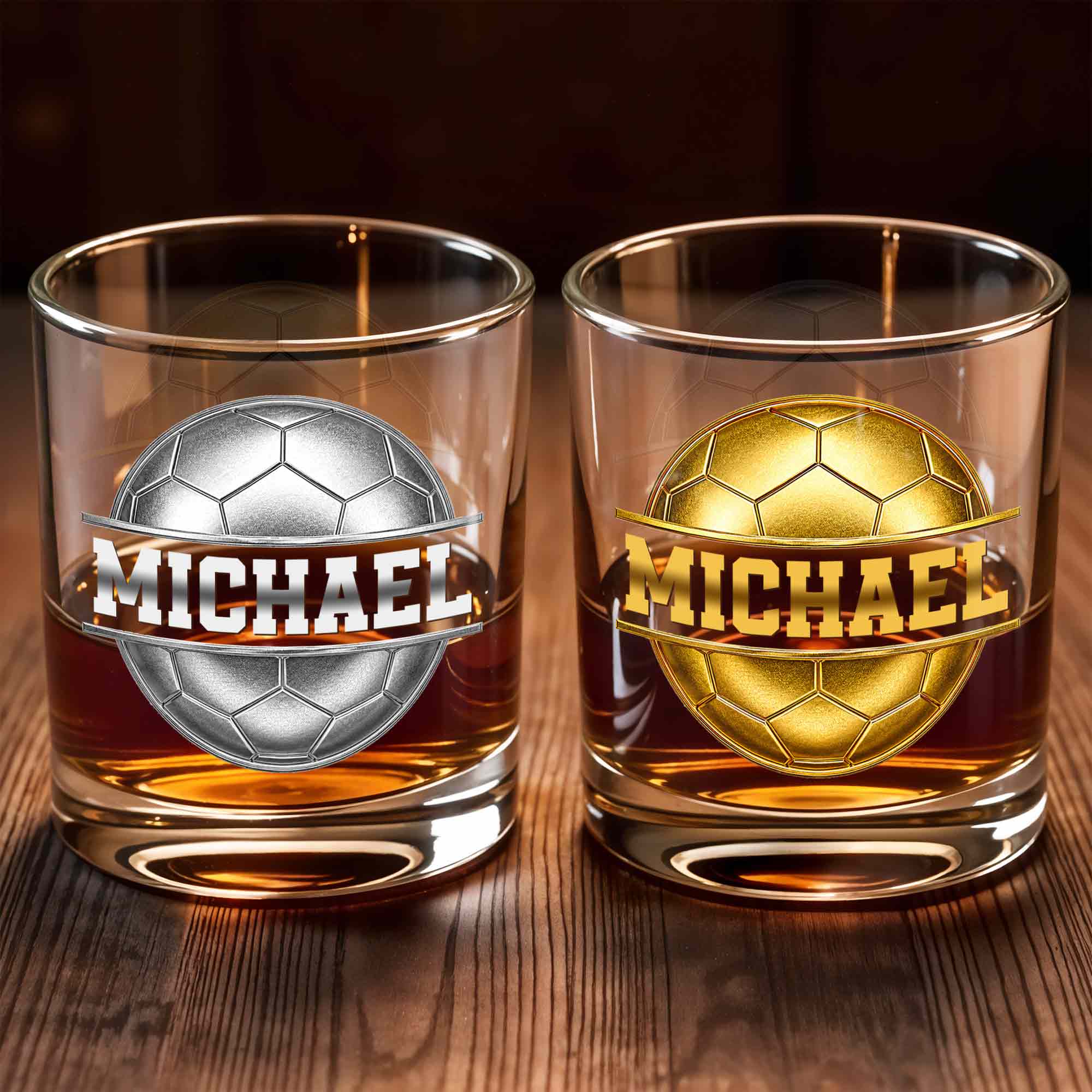 Soccer Ball Design With Custom Name And 3D Effects - Personalized Custom Whiskey Glass - SPORT108_RWG