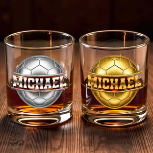 Soccer Ball Design With Custom Name And 3D Effects - Personalized Custom Whiskey Glass - SPORT108_RWG