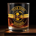 Team Name Est Soccer Ball With Custom Name And 3D Golden Crest - Personalized Custom Whiskey Glass - SPORT113_RWG