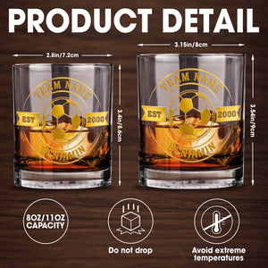 Team Name Est Soccer Ball With Custom Name And 3D Golden Crest - Personalized Custom Whiskey Glass - SPORT113_RWG