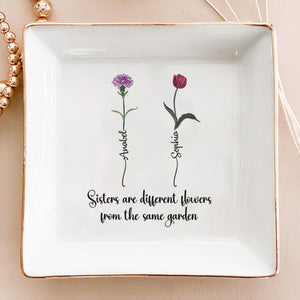 Personalized birth flower jewelry dish for sisters